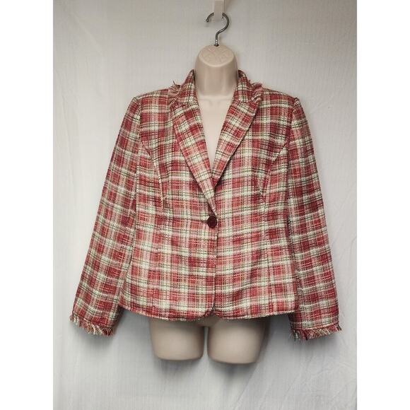 Koret Vintage Single Breasted Long Sleeve Multi Pink Plaid Blazer Jacket 8P - Picture 2 of 9